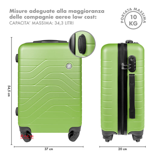 Trolley Bagaglio Mano Rigido 37x20x54.5 Piccolo Ultraleggero Valigia In Abs Con 4 Ruote Manico Chiusura Di Sicurezza Per Compagnie Low Cost Economy Zaino Da Viaggio  - Verde