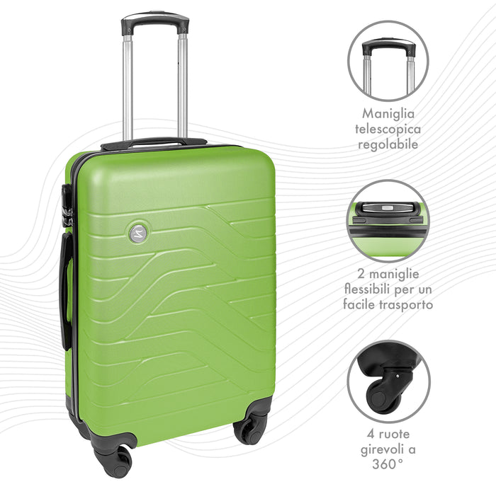 Trolley Bagaglio Mano Rigido 37x20x54.5 Piccolo Ultraleggero Valigia In Abs Con 4 Ruote Manico Chiusura Di Sicurezza Per Compagnie Low Cost Economy Zaino Da Viaggio  - Verde