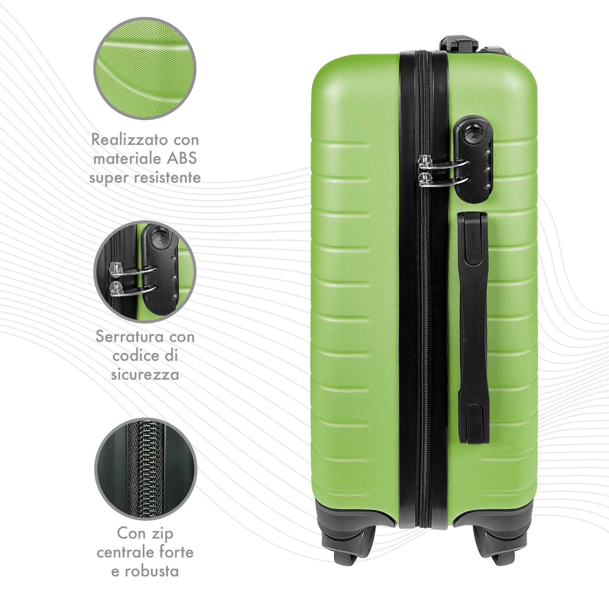 Trolley Bagaglio Mano Rigido 37x20x54.5 Piccolo Ultraleggero Valigia In Abs Con 4 Ruote Manico Chiusura Di Sicurezza Per Compagnie Low Cost Economy Zaino Da Viaggio  - Verde