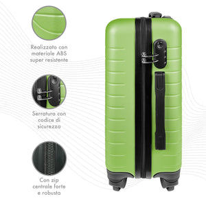 Trolley Bagaglio Mano Rigido 37x20x54.5 Piccolo Ultraleggero Valigia In Abs Con 4 Ruote Manico Chiusura Di Sicurezza Per Compagnie Low Cost Economy Zaino Da Viaggio  - Verde