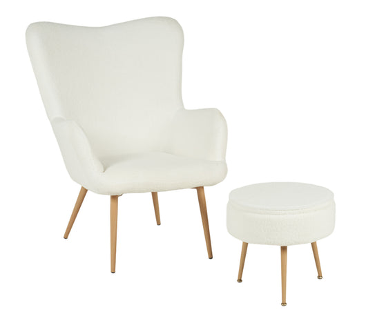 Poltrona Imbottita Ergonomica Con Schienale E Braccioli Con Poggiapiedi Contenitore Camera Da Letto Salotto Moderna Pouf Sedia Effetto Teddy Morbida - Bianco