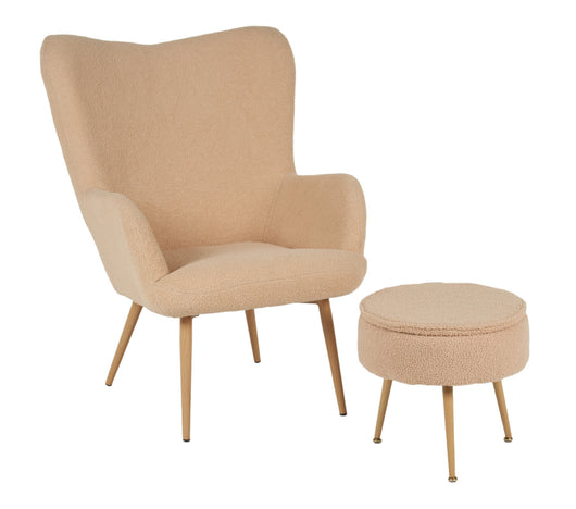 Poltrona Imbottita Ergonomica Con Schienale E Braccioli Con Poggiapiedi Contenitore Camera Da Letto Salotto Moderna Pouf Sedia Effetto Teddy Morbida - Biscotto