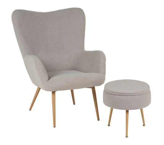 Poltrona Imbottita Ergonomica Con Schienale E Braccioli Con Poggiapiedi Contenitore Camera Da Letto Salotto Moderna Pouf Sedia Effetto Teddy Morbida - Grigio