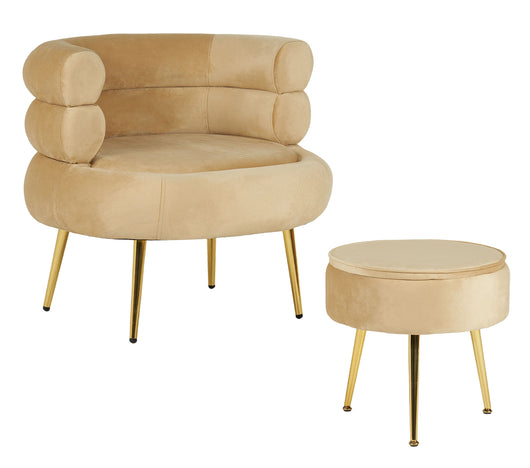 Poltrona Camera da Letto e Salotto in Velluto con Poggiapiedi Contenitore - Poltroncina Relax Moderna con Gambe in Metallo Placcato Oro - Design Moderno, Seduta Morbida con Cuscino - Sedia in Velluto - Biscotto