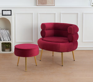 Poltrona Camera da Letto e Salotto in Velluto con Poggiapiedi Contenitore - Poltroncina Relax Moderna con Gambe in Metallo Placcato Oro - Design Moderno, Seduta Morbida con Cuscino - Sedia in Velluto - Bordeaux