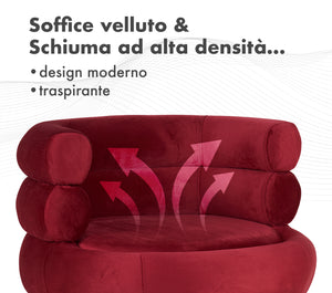 Poltrona Camera da Letto e Salotto in Velluto con Poggiapiedi Contenitore - Poltroncina Relax Moderna con Gambe in Metallo Placcato Oro - Design Moderno, Seduta Morbida con Cuscino - Sedia in Velluto - Bordeaux