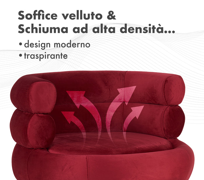 Poltrona Camera da Letto e Salotto in Velluto con Poggiapiedi Contenitore - Poltroncina Relax Moderna con Gambe in Metallo Placcato Oro - Design Moderno, Seduta Morbida con Cuscino - Sedia in Velluto - Bordeaux