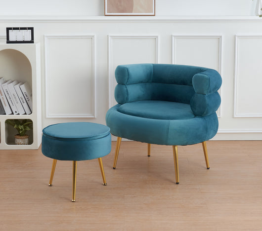 Poltrona Camera da Letto e Salotto in Velluto con Poggiapiedi Contenitore - Poltroncina Relax Moderna con Gambe in Metallo Placcato Oro - Design Moderno, Seduta Morbida con Cuscino - Sedia in Velluto - Petrolio