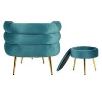 Poltrona Camera da Letto e Salotto in Velluto con Poggiapiedi Contenitore - Poltroncina Relax Moderna con Gambe in Metallo Placcato Oro - Design Moderno, Seduta Morbida con Cuscino - Sedia in Velluto - Petrolio