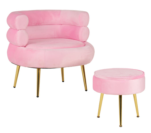Poltrona Camera da Letto e Salotto in Velluto con Poggiapiedi Contenitore - Poltroncina Relax Moderna con Gambe in Metallo Placcato Oro - Design Moderno, Seduta Morbida con Cuscino - Sedia in Velluto - Rosa