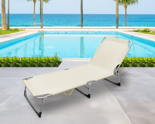 Coppia Set 2 Pezzi Lettino Prendisole Struttura In Alluminio Anodizzato Schienale Regolabile Impermeabile Resistente Raggi Uv Pieghevole Professionale Tessuto Textilene - Beige