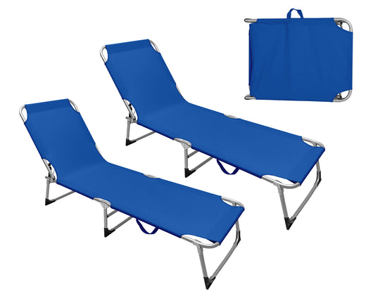 Coppia Set 2 Pezzi Lettino Prendisole Struttura In Alluminio Anodizzato Schienale Regolabile Impermeabile Resistente Raggi Uv Pieghevole Professionale Tessuto Textilene - Blu