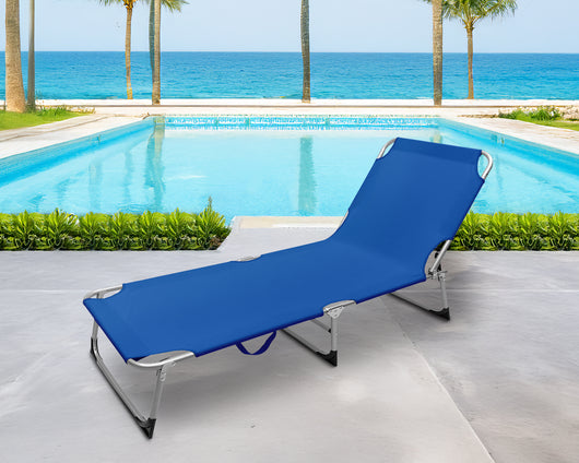 Coppia Set 2 Pezzi Lettino Prendisole Struttura In Alluminio Anodizzato Schienale Regolabile Impermeabile Resistente Raggi Uv Pieghevole Professionale Tessuto Textilene - Blu