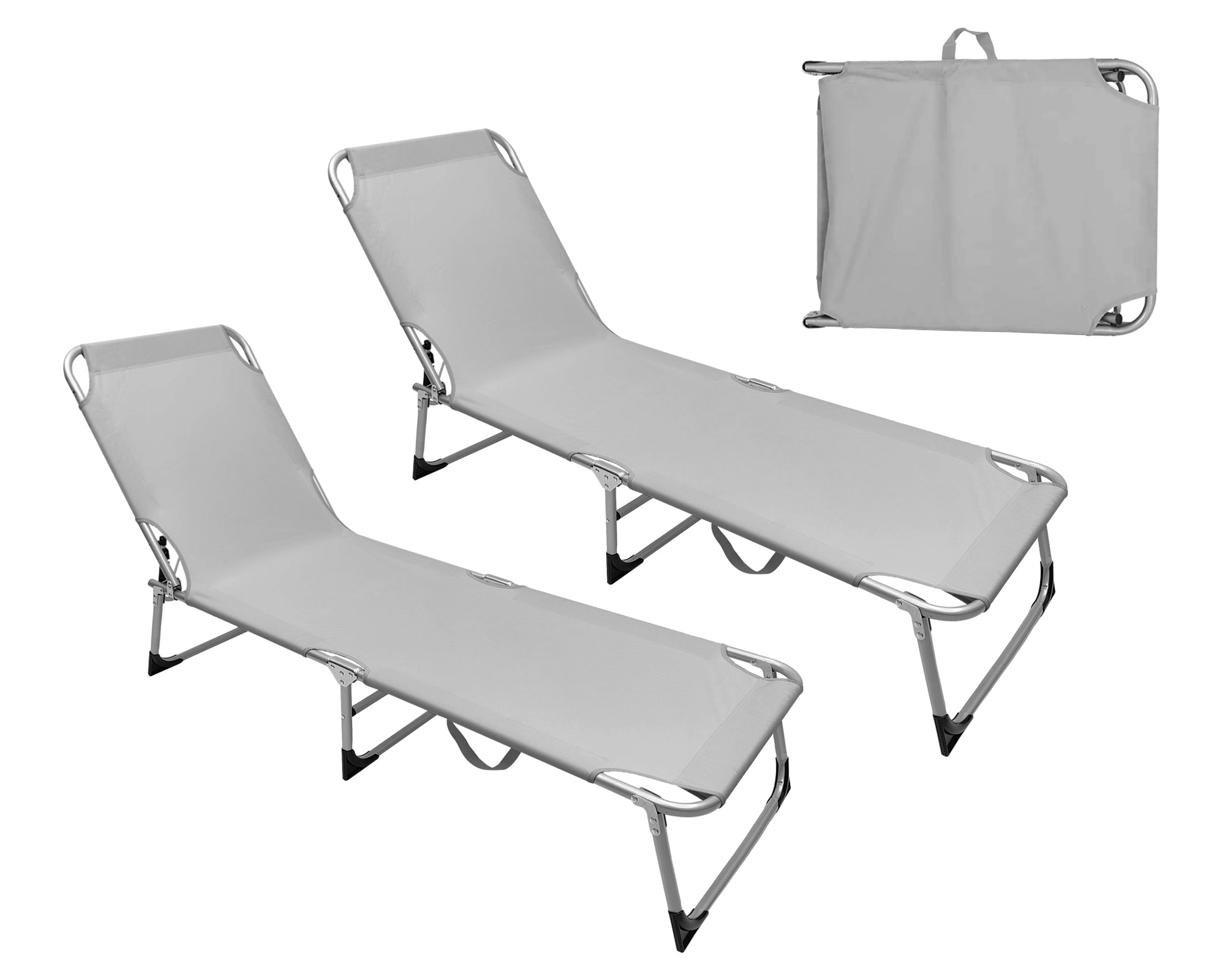 Coppia Set 2 Pezzi Lettino Prendisole Struttura In Alluminio Anodizzato Schienale Regolabile Impermeabile Resistente Raggi Uv Pieghevole Professionale Tessuto Textilene - Grigio