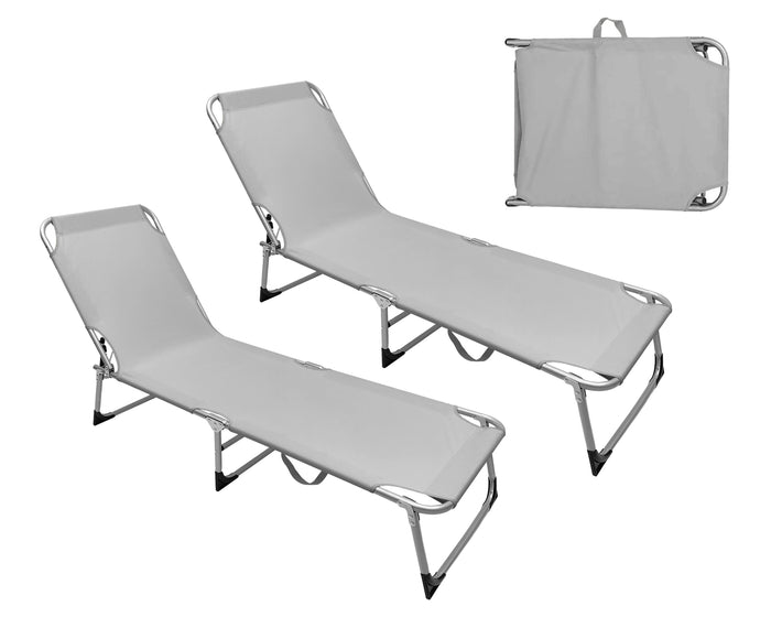 Coppia Set 2 Pezzi Lettino Prendisole Struttura In Alluminio Anodizzato Schienale Regolabile Impermeabile Resistente Raggi Uv Pieghevole Professionale Tessuto Textilene - Grigio