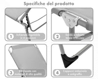 Coppia Set 2 Pezzi Lettino Prendisole Struttura In Alluminio Anodizzato Schienale Regolabile Impermeabile Resistente Raggi Uv Pieghevole Professionale Tessuto Textilene - Grigio