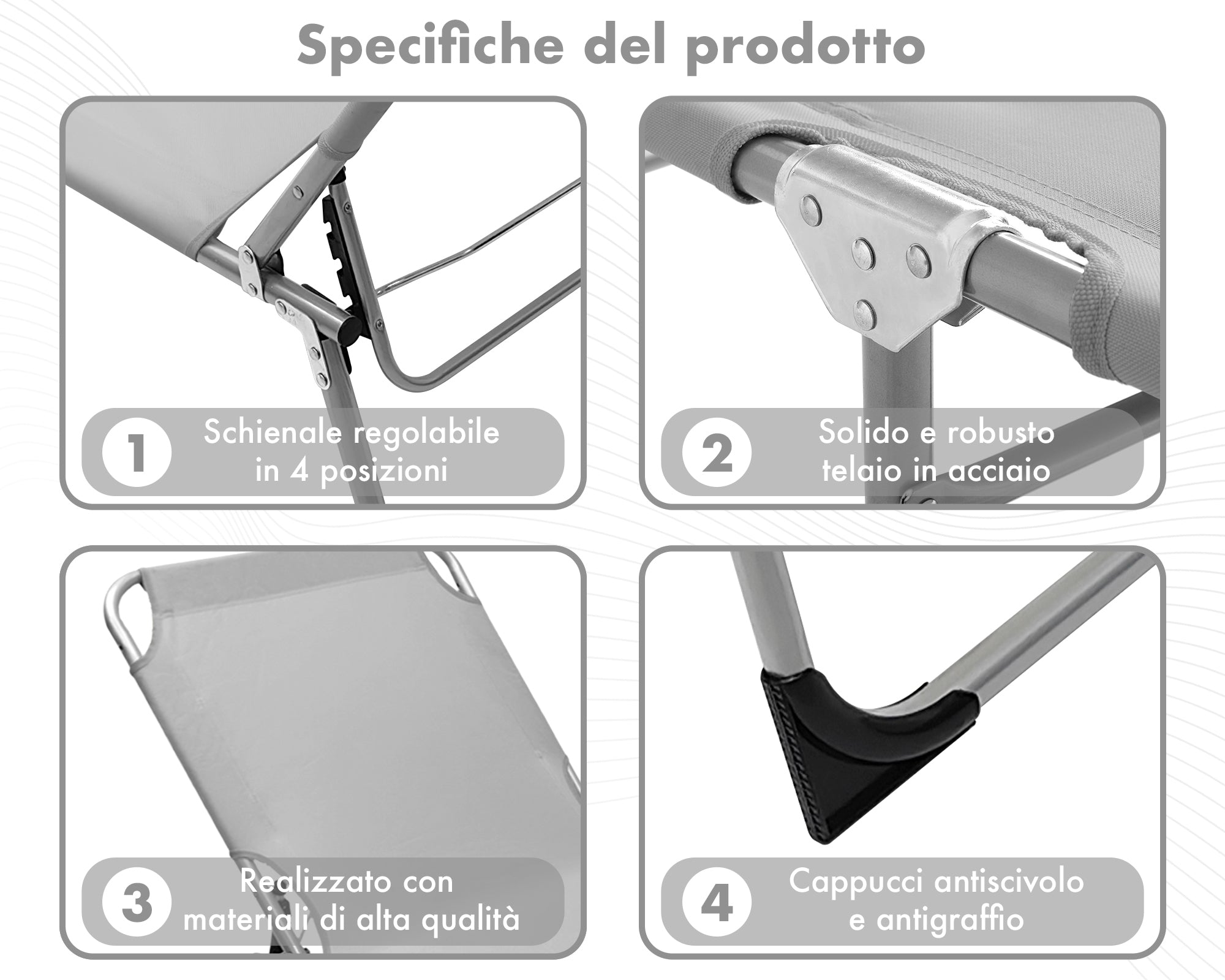 Coppia Set 2 Pezzi Lettino Prendisole Struttura In Alluminio Anodizzato Schienale Regolabile Impermeabile Resistente Raggi Uv Pieghevole Professionale Tessuto Textilene - Grigio