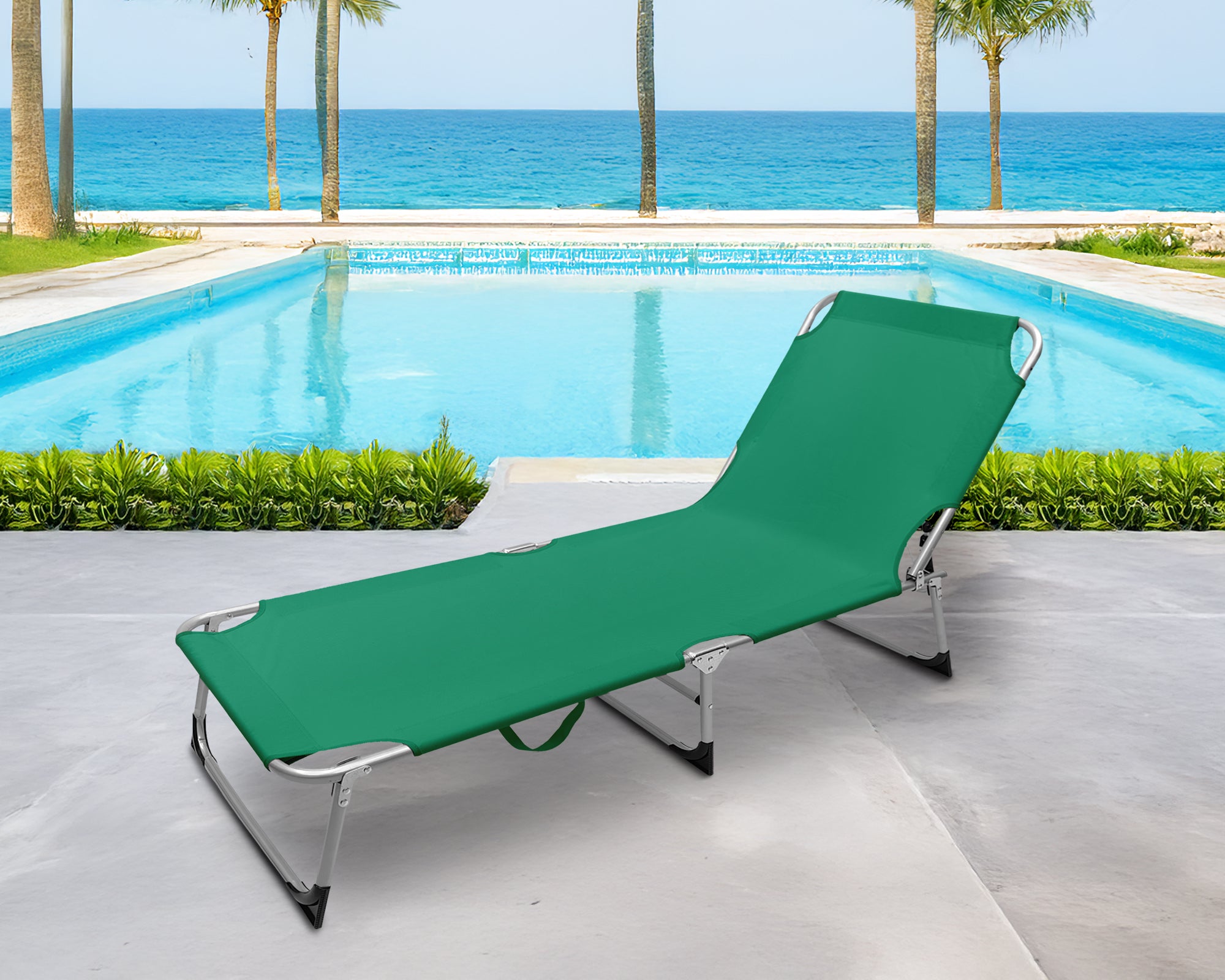 Coppia Set 2 Pezzi Lettino Prendisole Struttura In Alluminio Anodizzato Schienale Regolabile Impermeabile Resistente Raggi Uv Pieghevole Professionale Tessuto Textilene - Petrolio