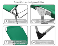 Coppia Set 2 Pezzi Lettino Prendisole Struttura In Alluminio Anodizzato Schienale Regolabile Impermeabile Resistente Raggi Uv Pieghevole Professionale Tessuto Textilene - Petrolio