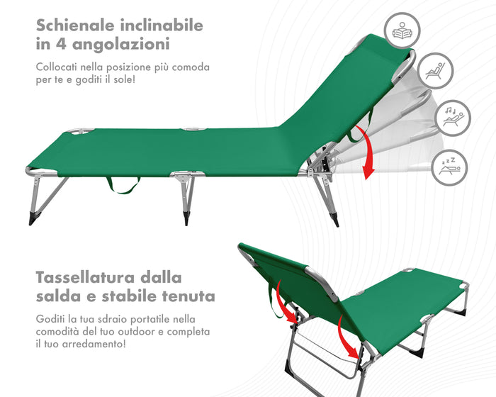 Coppia Set 2 Pezzi Lettino Prendisole Struttura In Alluminio Anodizzato Schienale Regolabile Impermeabile Resistente Raggi Uv Pieghevole Professionale Tessuto Textilene - Petrolio
