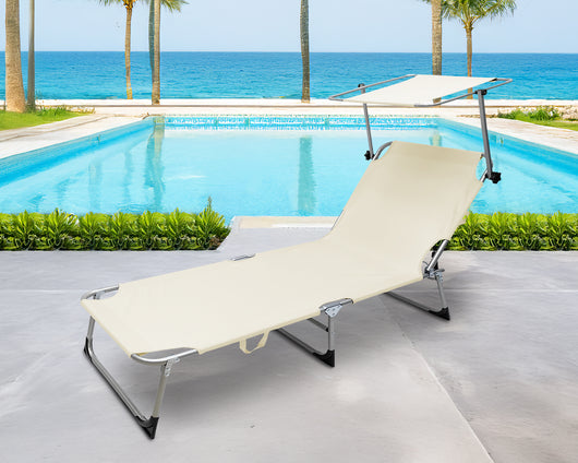 Coppia Set 2 Pezzi Lettino Malta Prendisole Con Tettino Parasole Struttura In Alluminio Anodizzato Schienale Regolabile Pieghevole Professionale Tessuto Textilene - Beige