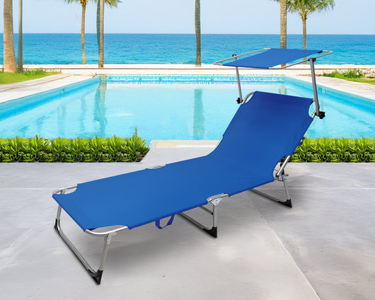 Coppia Set 2 Pezzi Lettino Malta Prendisole Con Tettino Parasole Struttura In Alluminio Anodizzato Schienale Regolabile Pieghevole Professionale Tessuto Textilene - Blu