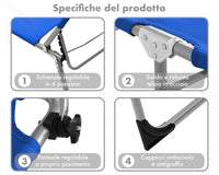 Coppia Set 2 Pezzi Lettino Malta Prendisole Con Tettino Parasole Struttura In Alluminio Anodizzato Schienale Regolabile Pieghevole Professionale Tessuto Textilene - Blu