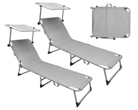 Coppia Set 2 Pezzi Lettino Malta Prendisole Con Tettino Parasole Struttura In Alluminio Anodizzato Schienale Regolabile Pieghevole Professionale Tessuto Textilene - Grigio