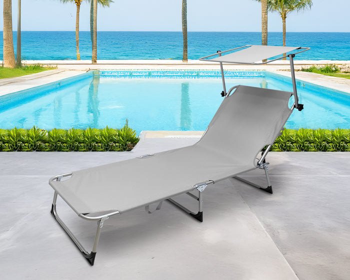 Coppia Set 2 Pezzi Lettino Malta Prendisole Con Tettino Parasole Struttura In Alluminio Anodizzato Schienale Regolabile Pieghevole Professionale Tessuto Textilene - Grigio