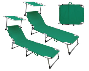 Coppia Set 2 Pezzi Lettino Malta Prendisole Con Tettino Parasole Struttura In Alluminio Anodizzato Schienale Regolabile Pieghevole Professionale Tessuto Textilene - Petrolio