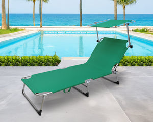 Coppia Set 2 Pezzi Lettino Malta Prendisole Con Tettino Parasole Struttura In Alluminio Anodizzato Schienale Regolabile Pieghevole Professionale Tessuto Textilene - Petrolio