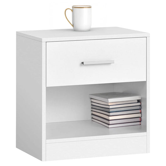 Comodino Moderno Cassetto Con Maniglia E Scomparto Aperto Camera Da Letto Portalibri Oggetti Mensola Libreria  - Bianco