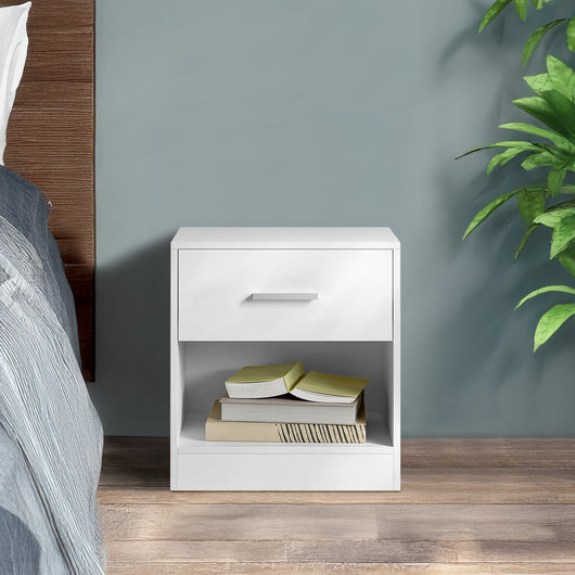 Comodino Moderno Cassetto Con Maniglia E Scomparto Aperto Camera Da Letto Portalibri Oggetti Mensola Libreria  - Bianco