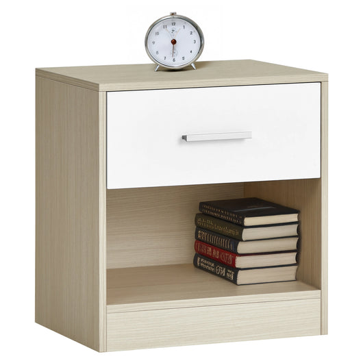 Comodino Moderno Cassetto Con Maniglia E Scomparto Aperto Camera Da Letto Portalibri Oggetti Mensola Libreria  - Naturale