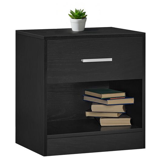Comodino Moderno Cassetto Con Maniglia E Scomparto Aperto Camera Da Letto Portalibri Oggetti Mensola Libreria  - Nero