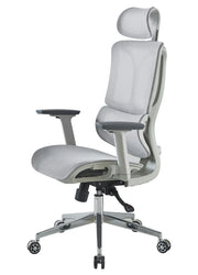 Sedia Da Ufficio Elegante Poltrona Direzionale Ergonomica Design Moderno Colore Nero Rivestimento Ecopelle Base Cromata Ruote Silenzione Seduta Scrivania Sala Riunioni Schienale Alto - Grigio