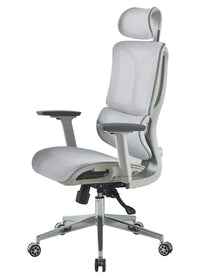 Sedia Da Ufficio Elegante Poltrona Direzionale Ergonomica Design Moderno Colore Nero Rivestimento Ecopelle Base Cromata Ruote Silenzione Seduta Scrivania Sala Riunioni Schienale Alto - Grigio