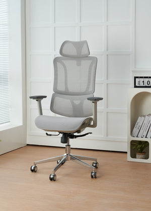 Sedia Da Ufficio Elegante Poltrona Direzionale Ergonomica Design Moderno Colore Nero Rivestimento Ecopelle Base Cromata Ruote Silenzione Seduta Scrivania Sala Riunioni Schienale Alto - Grigio