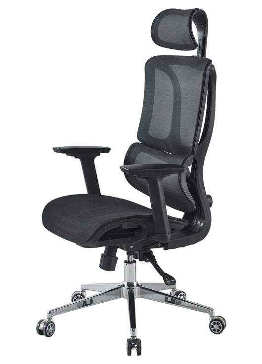 Sedia Da Ufficio Elegante Poltrona Direzionale Ergonomica Design Moderno Colore Nero Rivestimento Ecopelle Base Cromata Ruote Silenzione Seduta Scrivania Sala Riunioni Schienale Alto - Nero