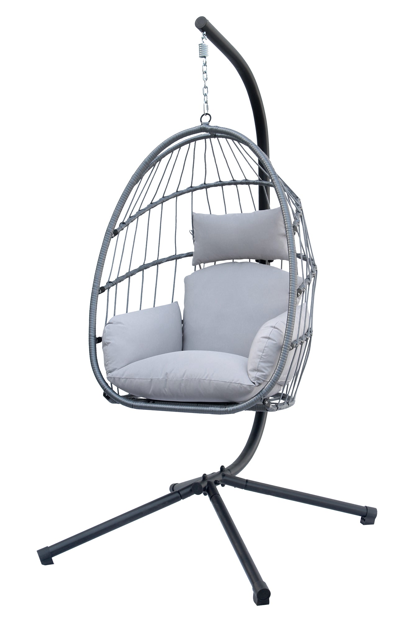 Sedia A Dondolo Poltrona Pensile Sospesa In Rattan Struttura In Acciaio Cuscini Sfoderabili Ovetto Richiudibile Altalena Giardino Casa Struttura Inclusa - Grigio chiaro