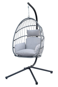 Sedia A Dondolo Poltrona Pensile Sospesa In Rattan Struttura In Acciaio Cuscini Sfoderabili Ovetto Richiudibile Altalena Giardino Casa Struttura Inclusa - Grigio chiaro