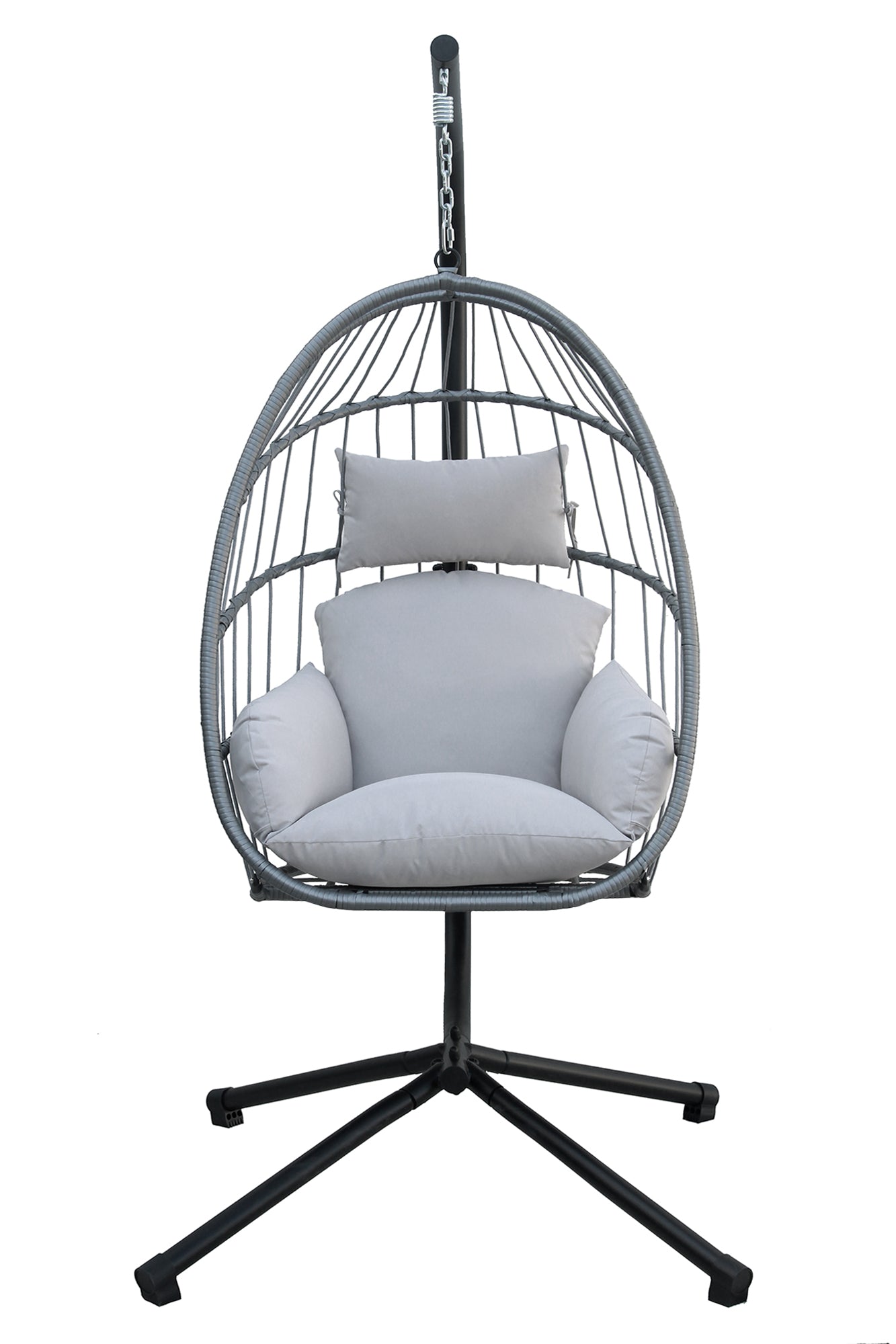 Sedia A Dondolo Poltrona Pensile Sospesa In Rattan Struttura In Acciaio Cuscini Sfoderabili Ovetto Richiudibile Altalena Giardino Casa Struttura Inclusa - Grigio chiaro