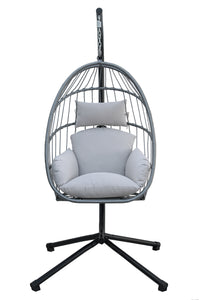 Sedia A Dondolo Poltrona Pensile Sospesa In Rattan Struttura In Acciaio Cuscini Sfoderabili Ovetto Richiudibile Altalena Giardino Casa Struttura Inclusa - Grigio chiaro