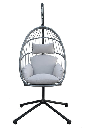 Sedia A Dondolo Poltrona Pensile Sospesa In Rattan Struttura In Acciaio Cuscini Sfoderabili Ovetto Richiudibile Altalena Giardino Casa Struttura Inclusa - Grigio chiaro