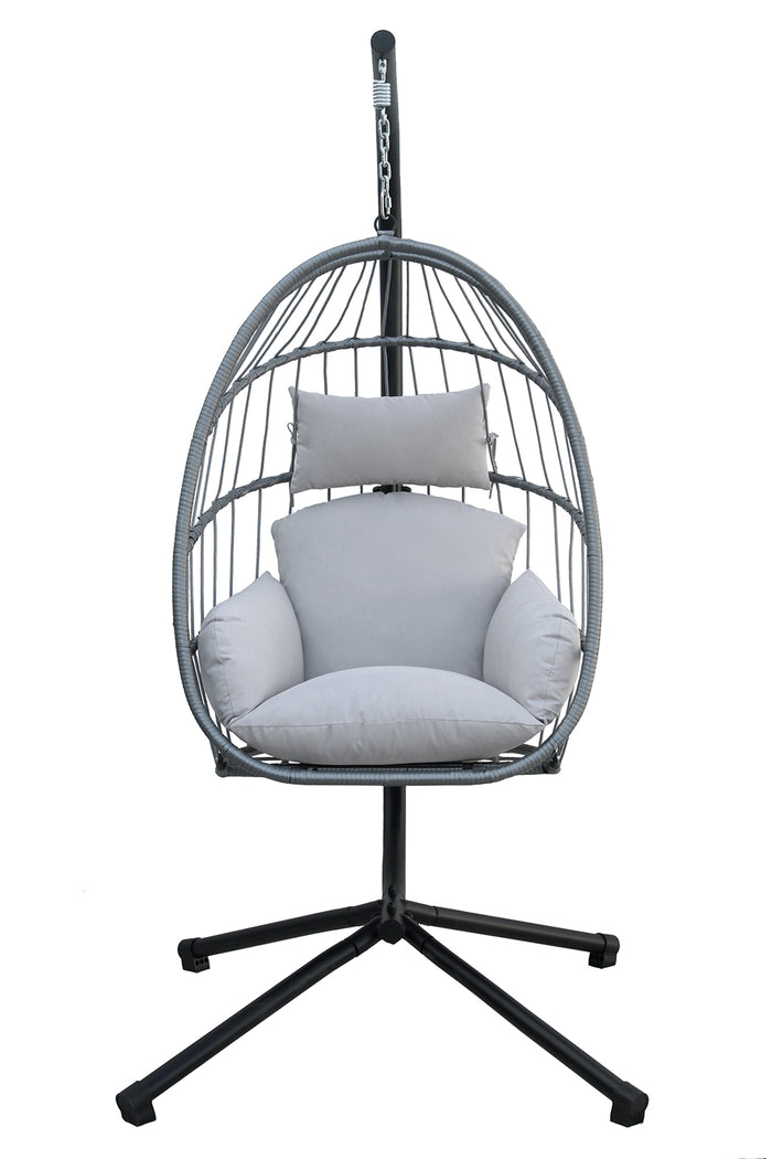 Sedia A Dondolo Poltrona Pensile Sospesa In Rattan Struttura In Acciaio Cuscini Sfoderabili Ovetto Richiudibile Altalena Giardino Casa Struttura Inclusa - Grigio chiaro