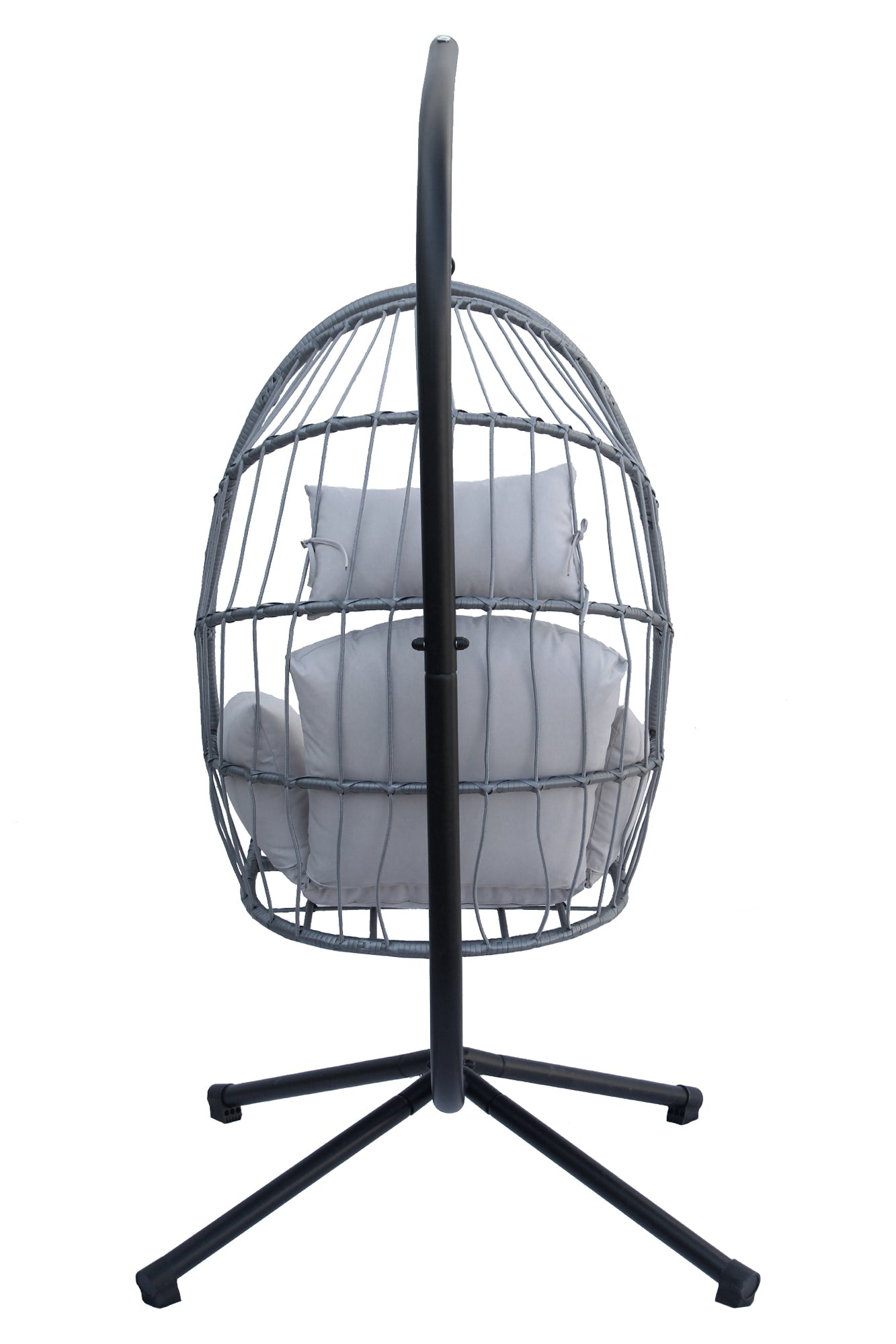 Sedia A Dondolo Poltrona Pensile Sospesa In Rattan Struttura In Acciaio Cuscini Sfoderabili Ovetto Richiudibile Altalena Giardino Casa Struttura Inclusa - Grigio chiaro