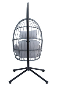 Sedia A Dondolo Poltrona Pensile Sospesa In Rattan Struttura In Acciaio Cuscini Sfoderabili Ovetto Richiudibile Altalena Giardino Casa Struttura Inclusa - Grigio chiaro