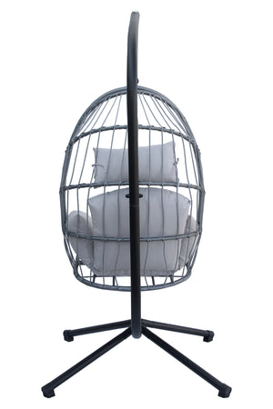 Sedia A Dondolo Poltrona Pensile Sospesa In Rattan Struttura In Acciaio Cuscini Sfoderabili Ovetto Richiudibile Altalena Giardino Casa Struttura Inclusa - Grigio chiaro