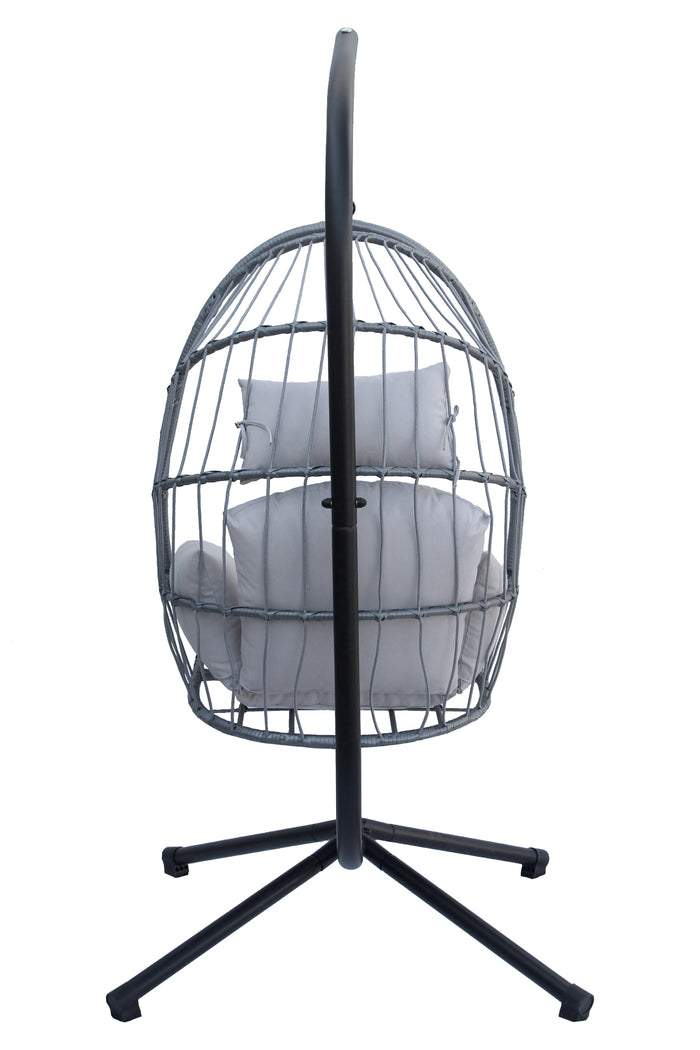 Sedia A Dondolo Poltrona Pensile Sospesa In Rattan Struttura In Acciaio Cuscini Sfoderabili Ovetto Richiudibile Altalena Giardino Casa Struttura Inclusa - Grigio chiaro