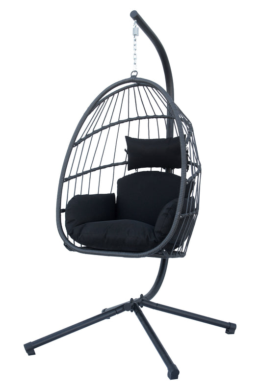 Sedia A Dondolo Poltrona Pensile Sospesa In Rattan Struttura In Acciaio Cuscini Sfoderabili Ovetto Richiudibile Altalena Giardino Casa Struttura Inclusa - Grigio scuro